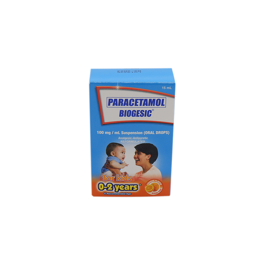 Biogesic Paracetamol 100mg/mL Orange-Flavored Oral Drops 15 mL