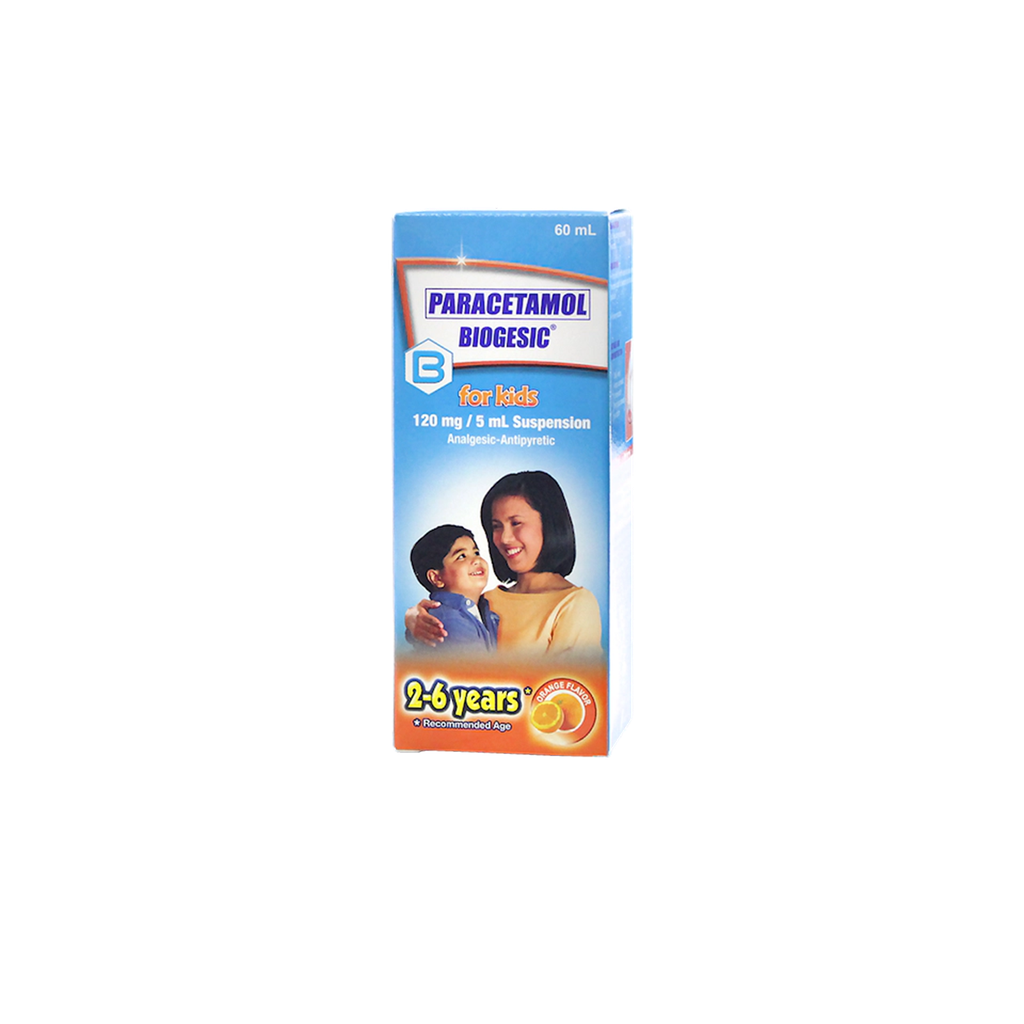 Biogesic Paracetamol 120mg/5 mL Orange-Flavored Oral Suspension 60mL