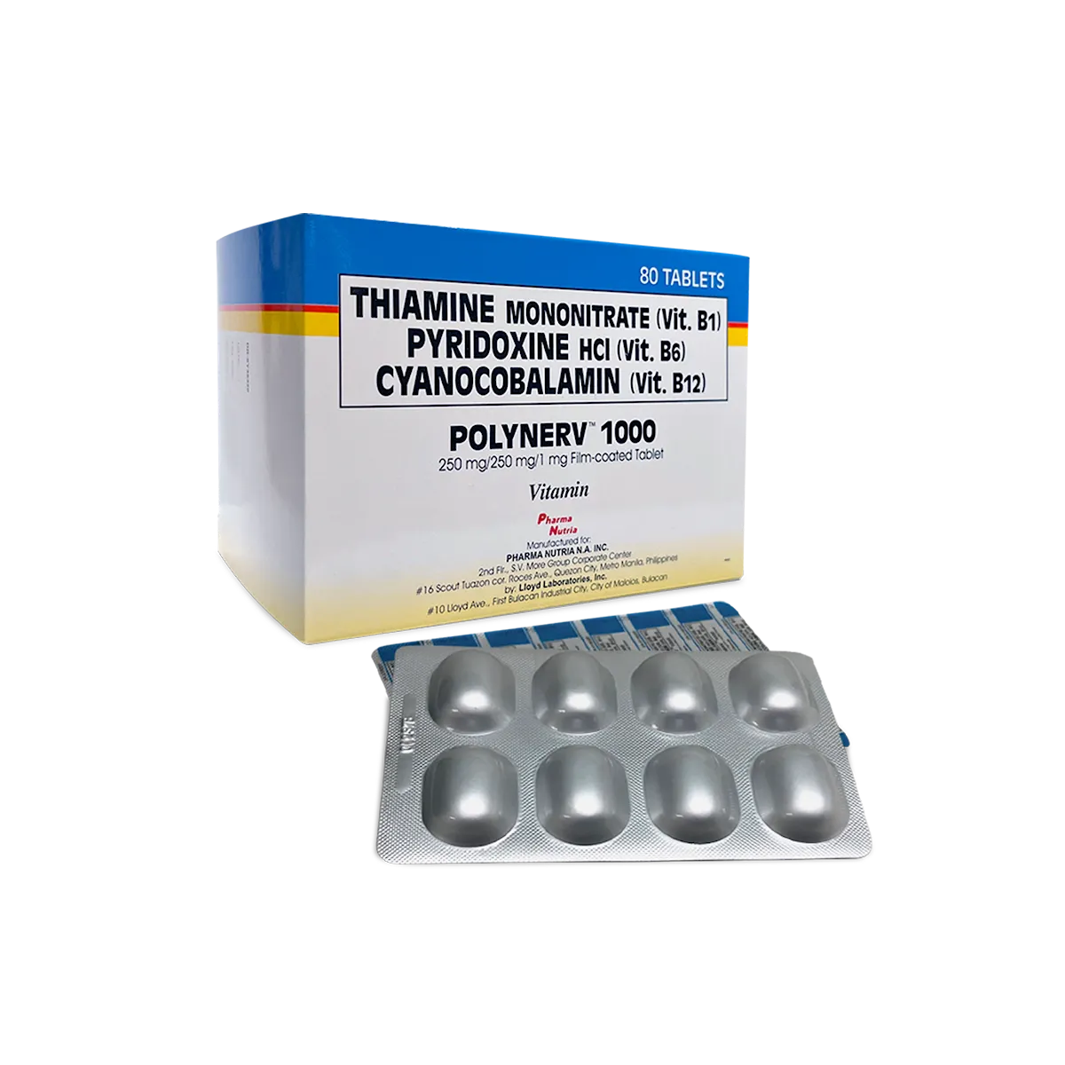 Polynerv 250 250mg/250mg/1mg Film-Coated Tablet